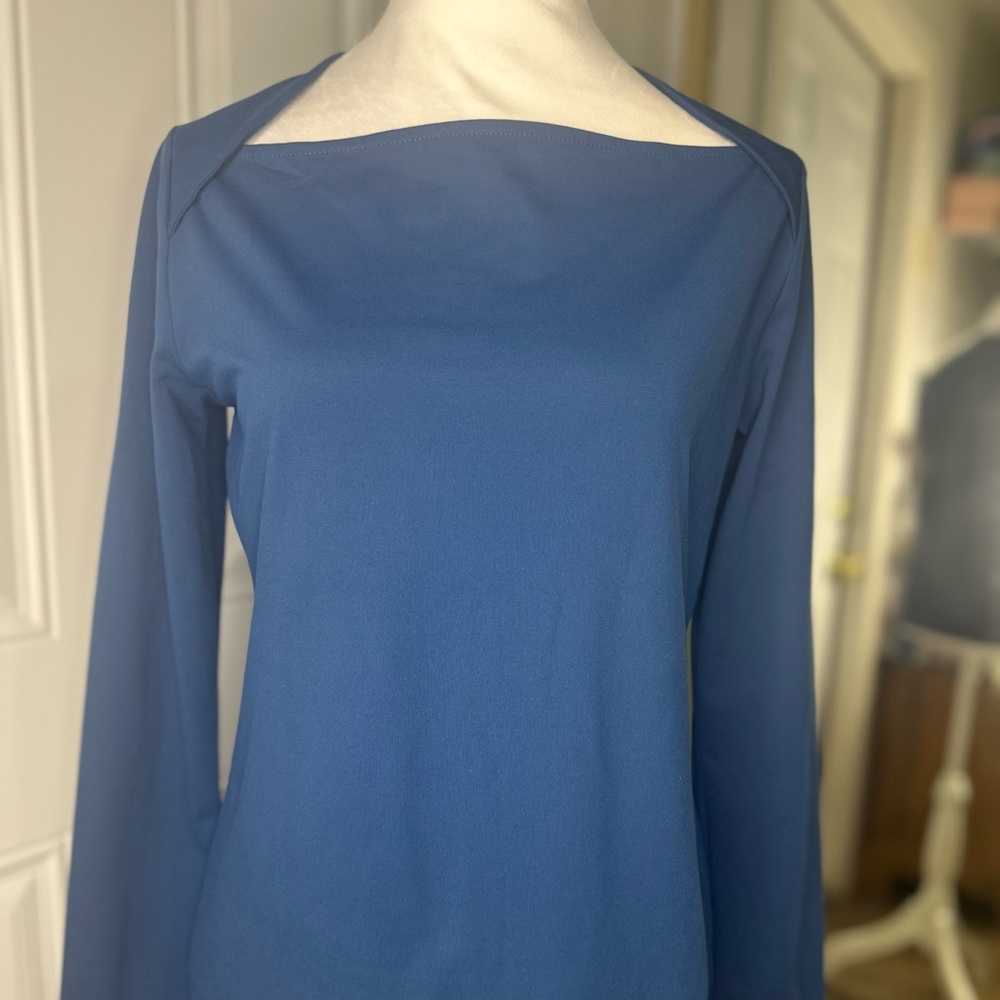 Ann Taylor Blue Asymmetrical Long Sleeve Blouse